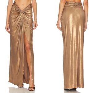 LAPOINTE Twist Sarong Ruched Draped Metallic Pale Gold Maxi Skirt Size 2